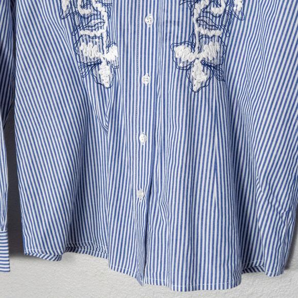 Valentina’s Blouse Embroidered Blue White Stripes Size XL Garden Party Layers - Picture 5 of 9
